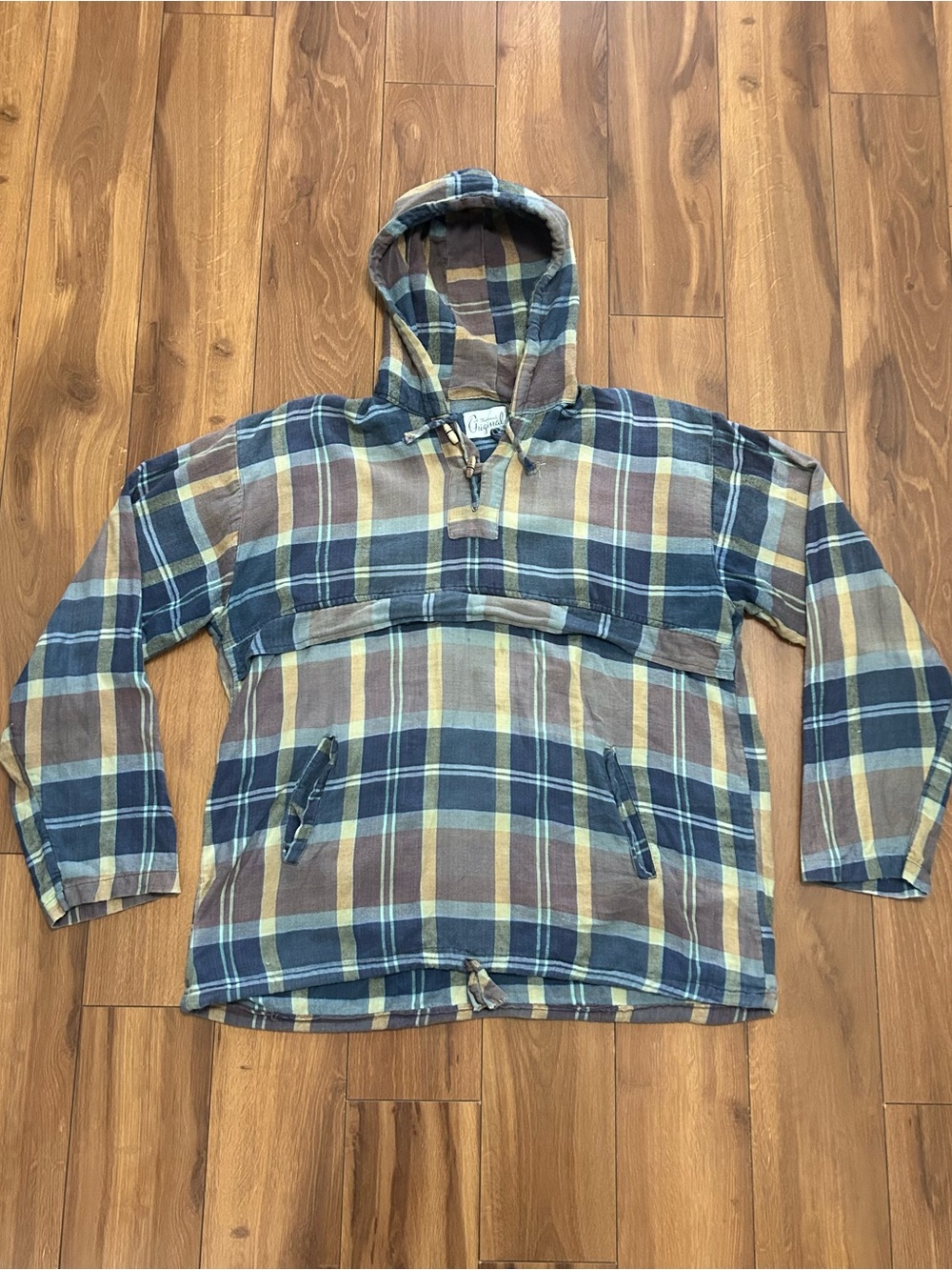 Vintage 90s Kathmandu Original Flannel Hoodie Size Large With Pockets & Toggles